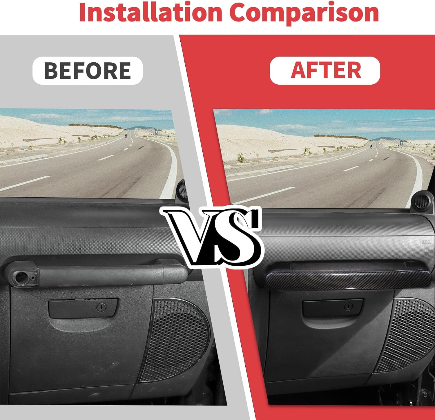 Jimen Compatible with Jeep Wrangler JK & Unlimited 2007-2010, Co-Pilot Grab Handle Cover Trim (Carbon Fiber)