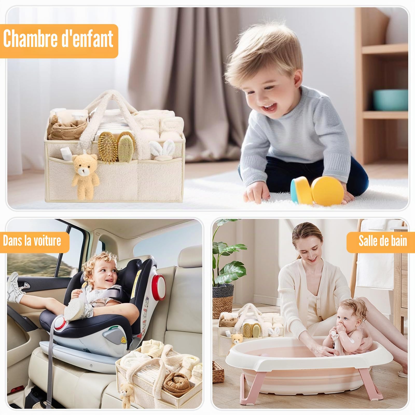 Wvu & Wvo Organiseur de couches pour table à langer, panier de rangement pour lingettes, organisateur de couches pour bébé, cadeau pour fête prénatale, organisateur pour voiture, organisateur pour