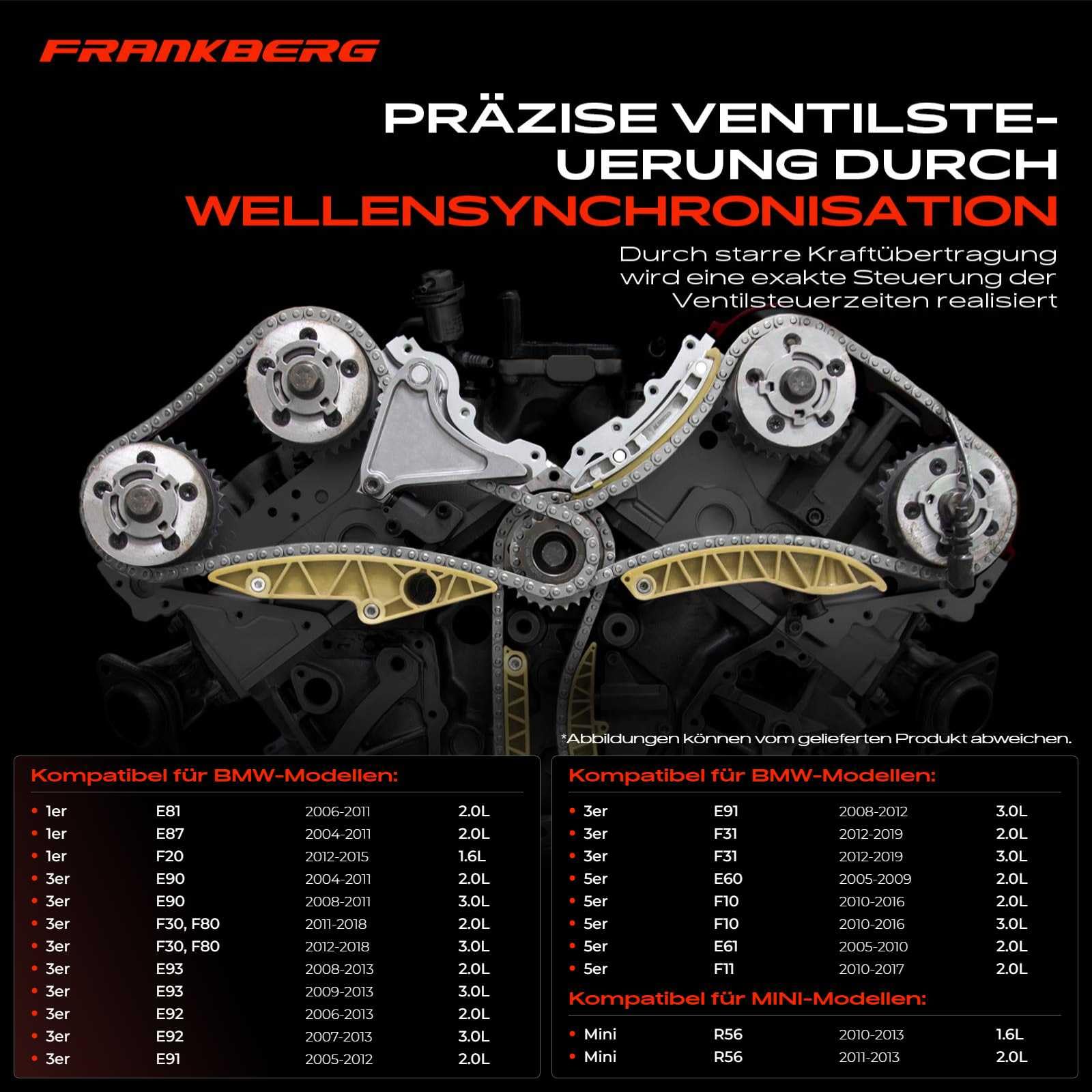 Steuerkettensatz für 1er E81 E82 E87 E88 F20 F21 2er F22 F87 3er F30 F31 F34 F35 F80 E90 E91 E92 4er F32 F33 F36 F82 F83 5er E60 F07 F10 F11 F18 X1 E84 X3 E83 F25 M-i-n-i R55-R61 2004-Heute