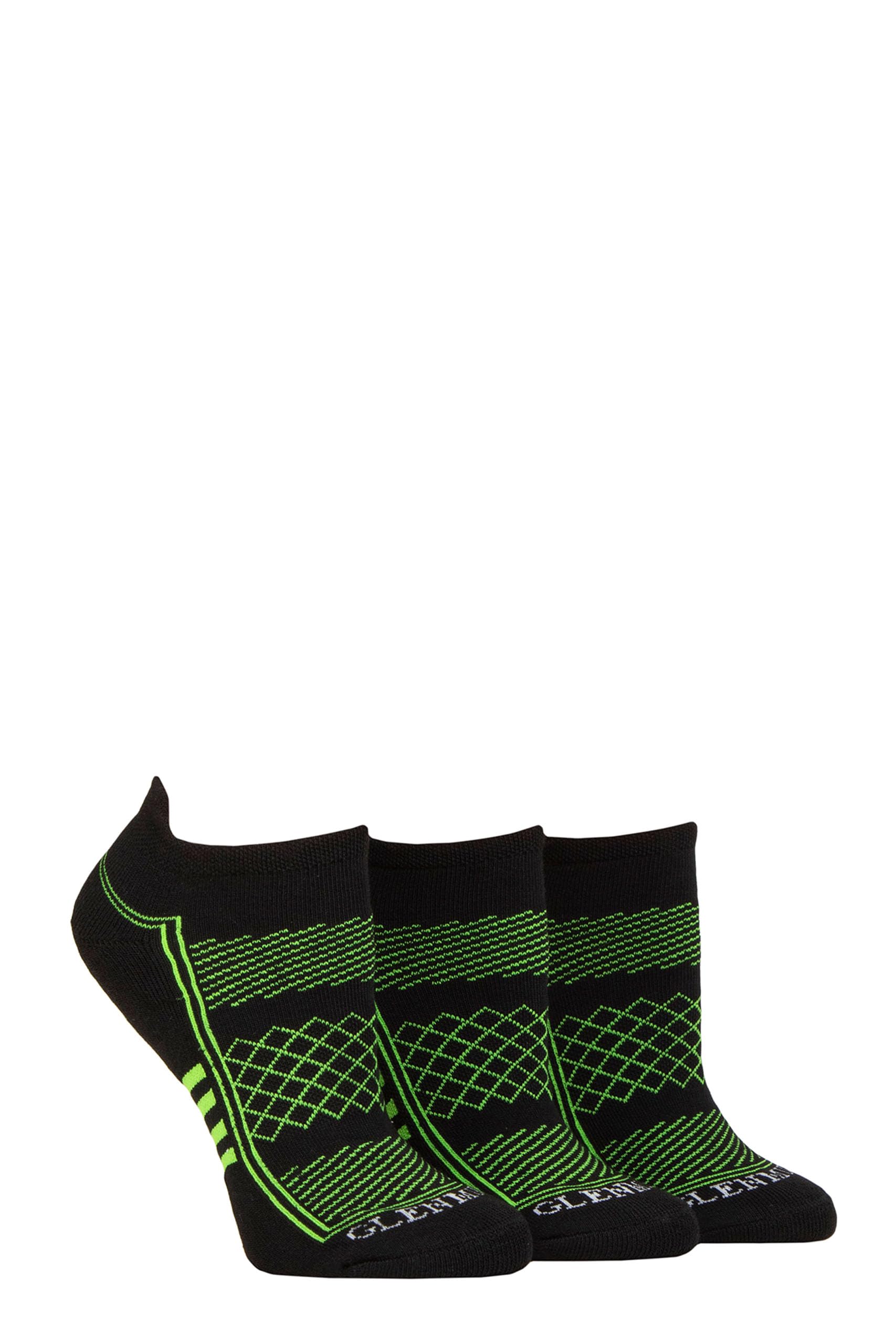 Glenmuir Women's Black Sport Trainer Socks - Patterned Cushioned, Low Ankle Cuffs, Arch Support 3 Pair Multipack Recycled Paper Packaging 4-8