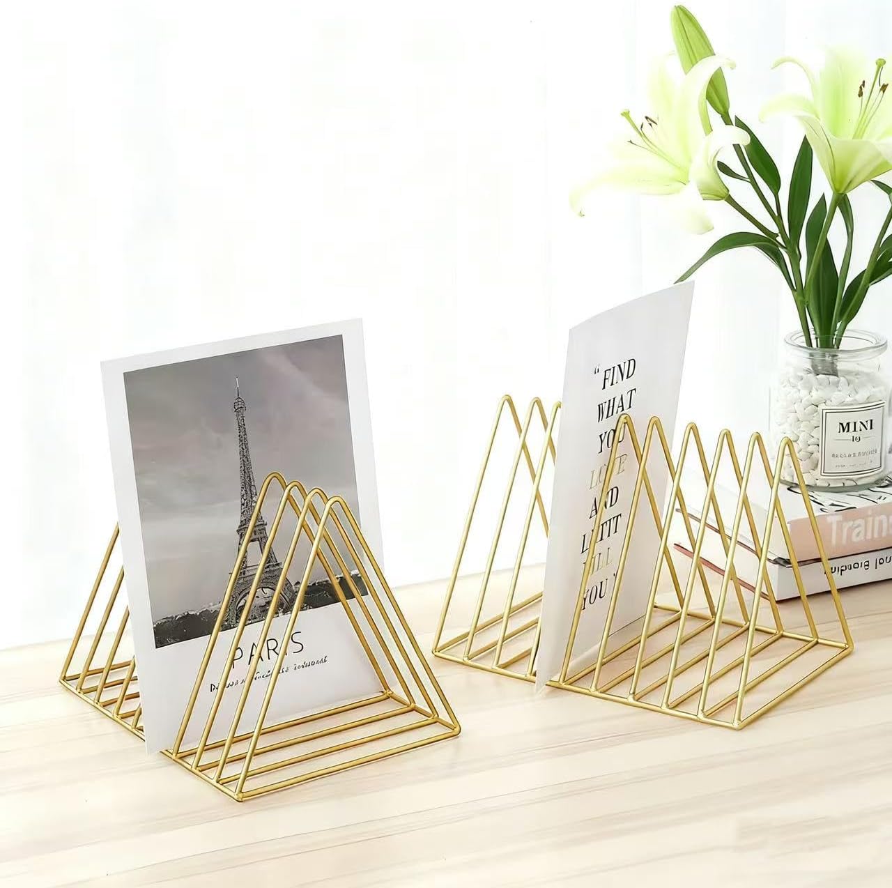 Elegant Files Folder Stand Organizer - Stylish Book Shelf and Magazine Holder, 9 Slot File Sorter for Office and Home Organization, Modern Design in Gold image 3