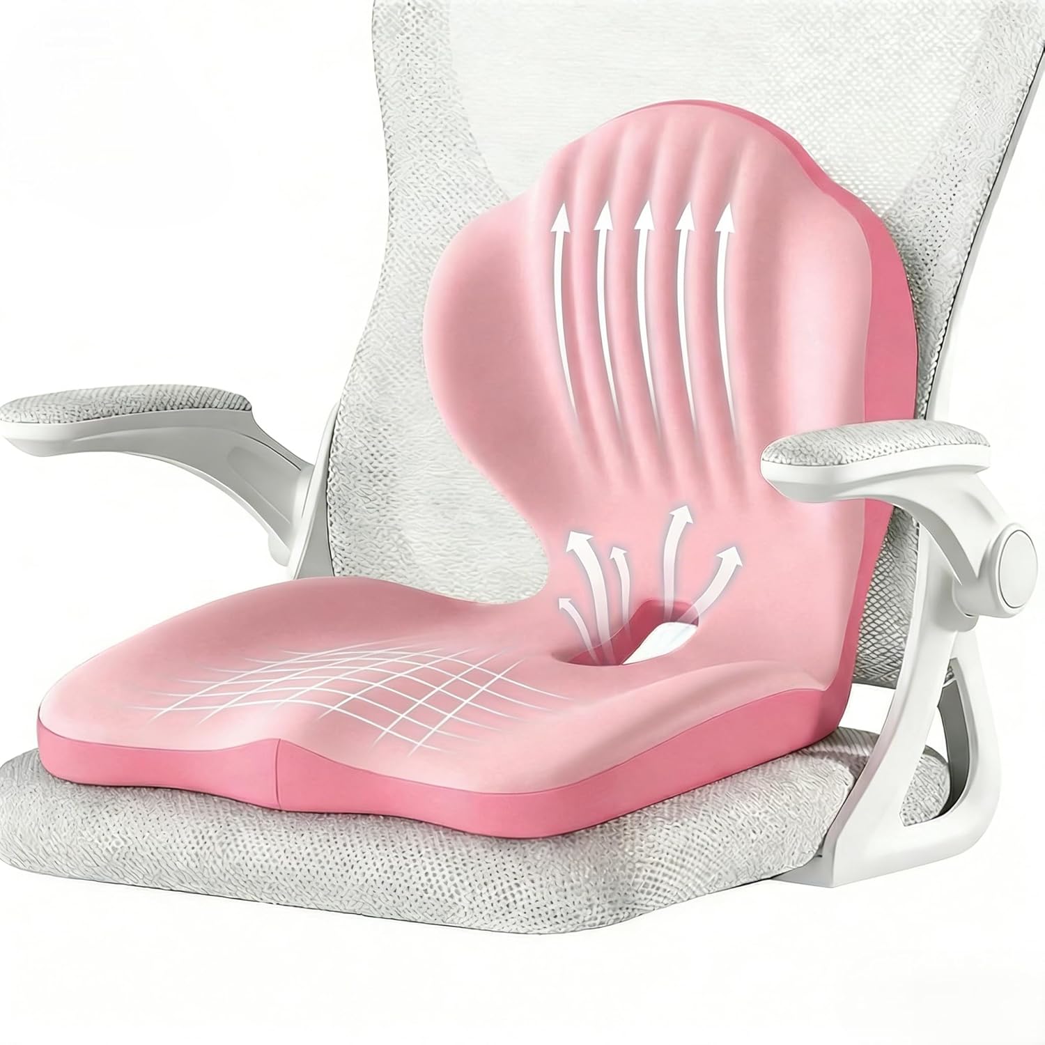 Ergonomic Seat Memory Foam Support Cushion for Back, Car Seat Back Support Cushion for Sciatica Tailbone Pain, Office Desk Chair Car Travel Seat Cushion (Pink)