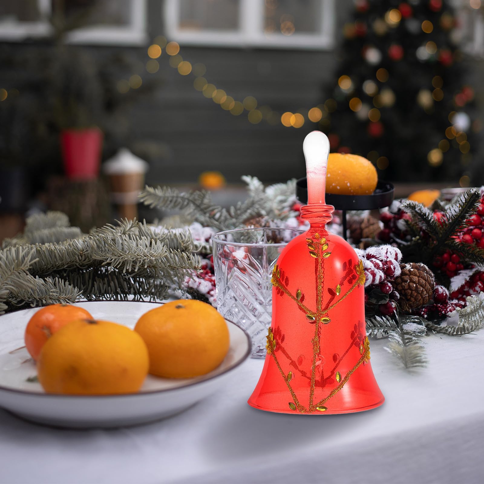 TOYANDONA 4 Piezas Campana de Mano de Vidrio Rojo para Cena Navideña,