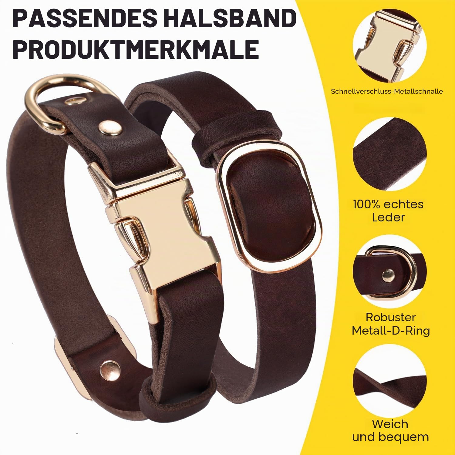 LWBMG Hundehalsband und Leine, Leder, strapazierfähig, mit Metallschnalle, verstellbare Hundeleine und Halsband, weiche Hundeleine und Halsband für große Hunde, 1,8 m, Braun