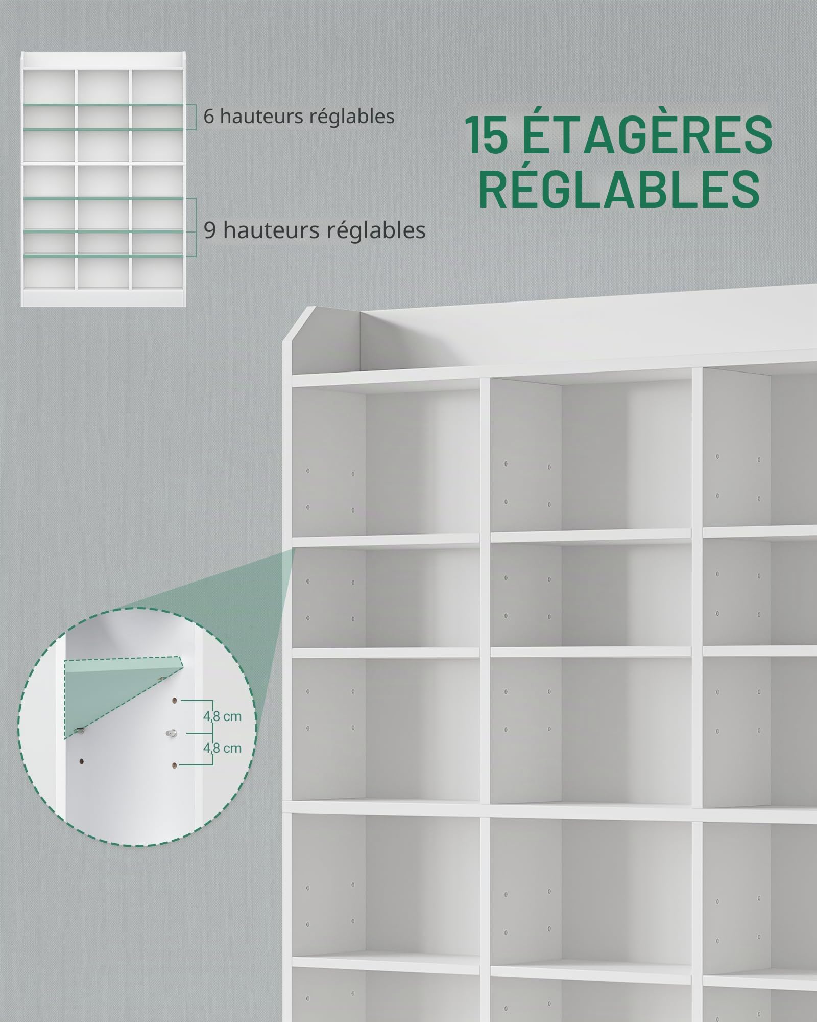 Hzuaneri Étagère Bibliothèque, Rangements pour CD et DVD 8 Niveaux, Meuble de Rangement multimédia, Armoire de Rangement CD pour 747 CDs pour Le Salon, Bureau, 17 x 100 x 154,5 cm, Blanc CR18003X