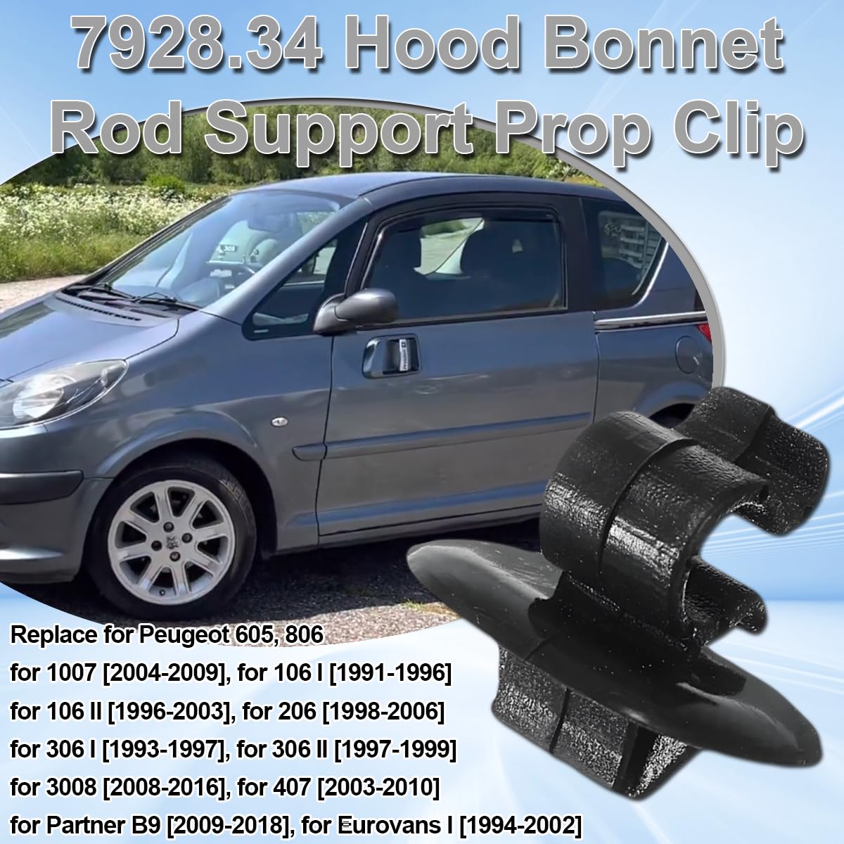 2x Motorkapsteun Clips - Vervanging Voor 792834, 6992P3 - Geschikt Voor C2, C3, C4, C5, Berlingo, 206, 306, 407 En Meer