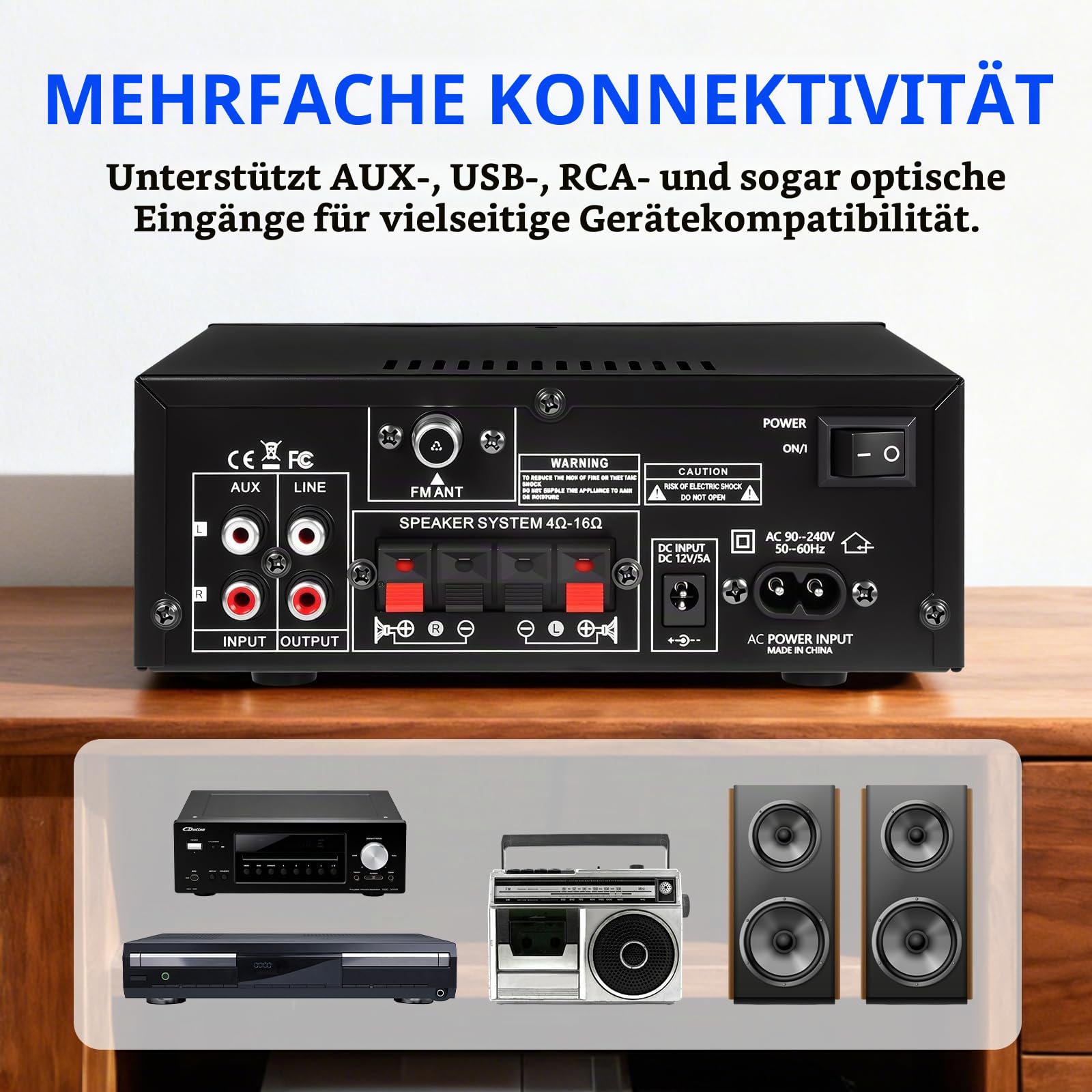 HiFi-Verstärker mit Bluetooth 5.3 Stereo 1000 W