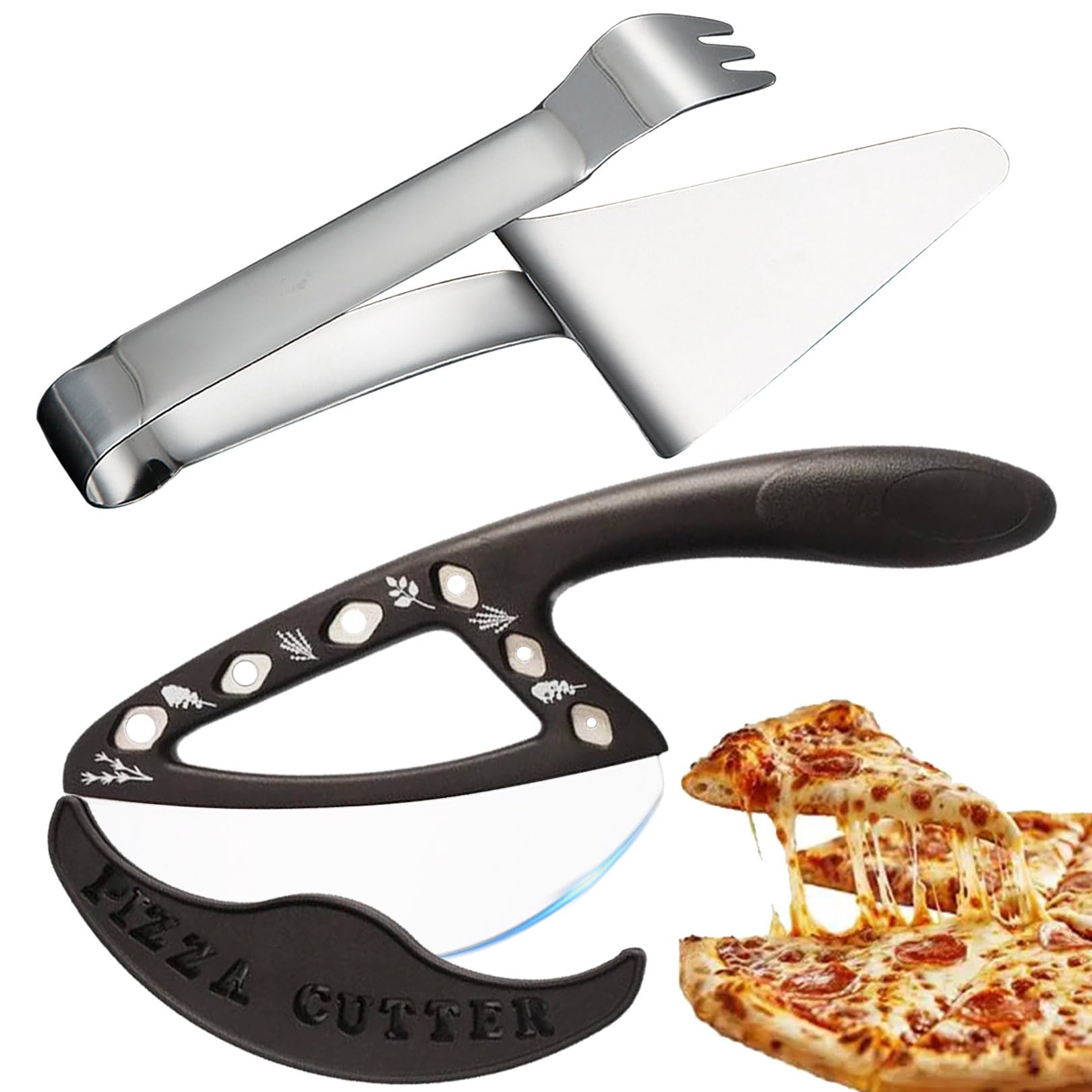 Pizzaschneider Lustig mit Schutzhülle, Pizza Zubehör Set [incl. 1 Profi Pizza Schneider, 1 Pizzaspachtel Edelstahl]- Pizza Cutter, Pizzamesser Effektiver Als Pizzaroller für Sandwich/Waffeln/Crêpes