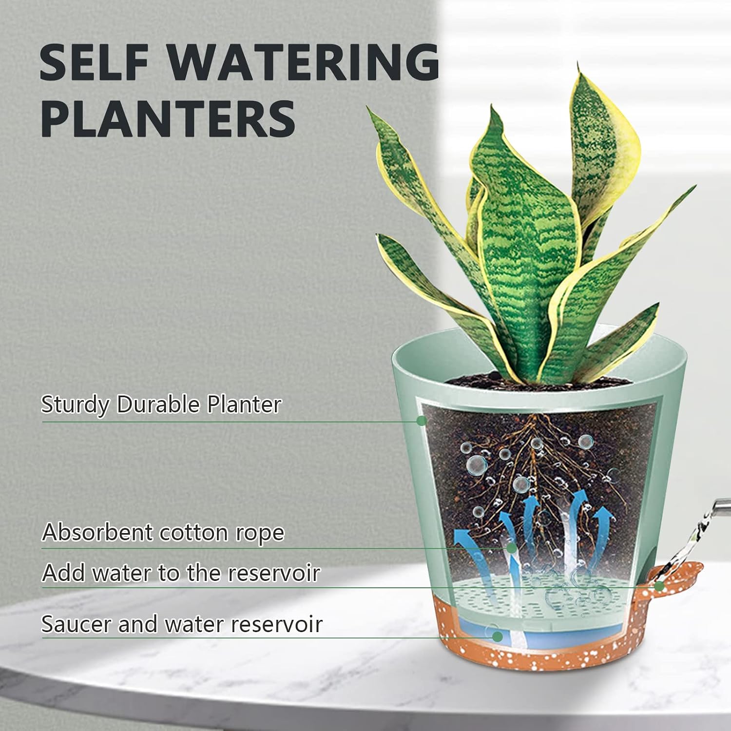 Idealife Plant Pots 7/6.5/6/5.5/5 Inch Self Watering Planters with Drainage Hole, Flower Pots for Modern Decorative Garden Pots with 178 Drainage Hole for Most House Plants, Succulents,Snake Plant