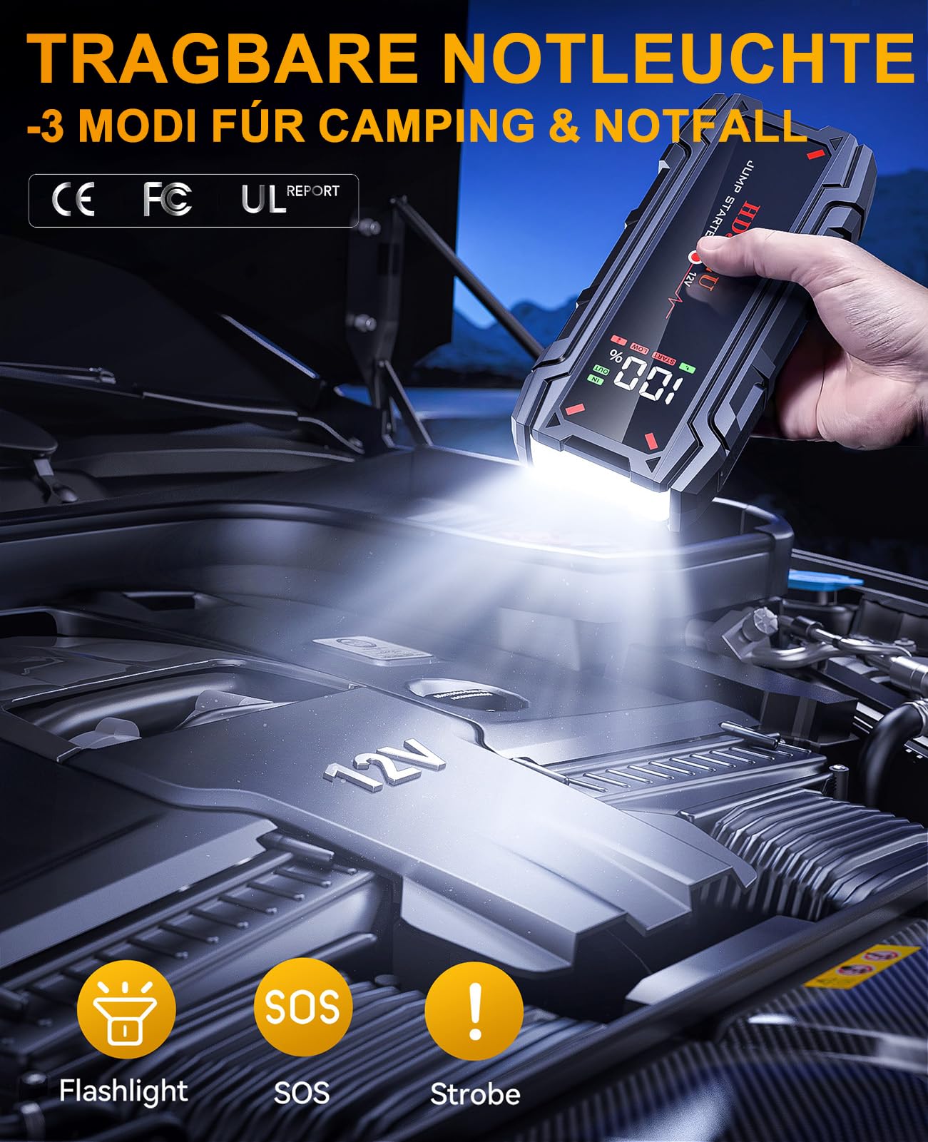 Starthilfe powerbank für pkw: 6000A UltraSafe Starthilfe Powerbank – 12V Lithium-Starthilfegerät & Starterkabel – Tragbarer Booster für Benziner bis 8.0L & Diesel bis 6.0L，with LED Lights