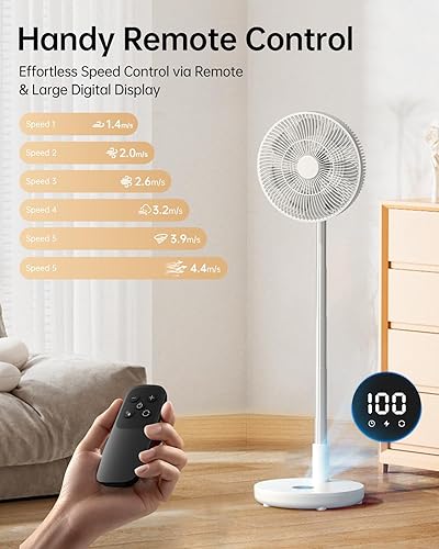 Miniatura 3 de TriPole Ventilador Oscilante Portátil Silencioso de Pie con Control Remoto, Ventiladores de Pedestal Recargables de 12", Ventiladores de Viaje