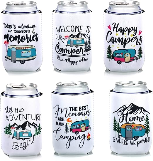 Set of 6 Camping Can Sleeves for Camper, Camper Decor Gifts