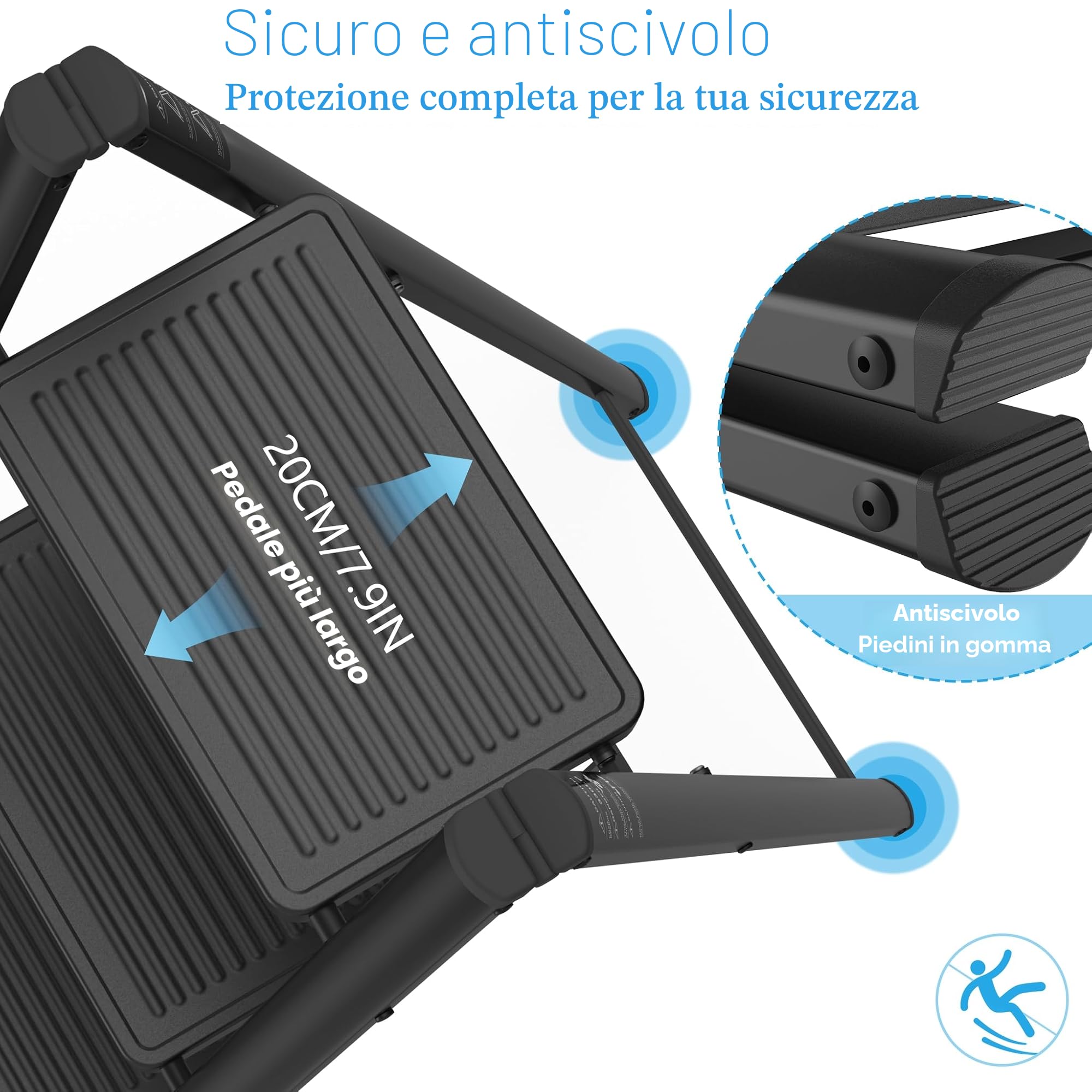 Lars360 Scaletta pieghevole a 3 gradini in acciaio, superficie in gomma antiscivolo, gradini più larghi, portata fino a 250 kg, per casa, ufficio, garage, nero