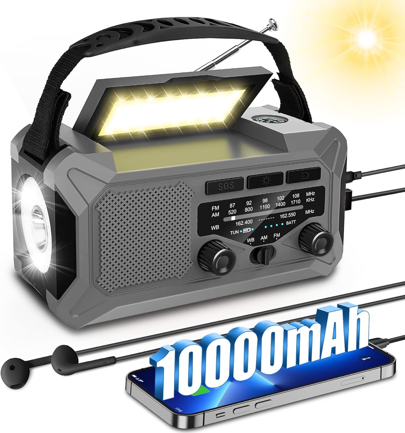 10000mAh Emergency Climate Radio with Wi-fi Speaker, 37000mWh NOAA/AM/FM Hand Crank Photo voltaic Radio with Flashlight Cell, Cellphone Charger, Compass, Studying Lamp, SOS Alarm