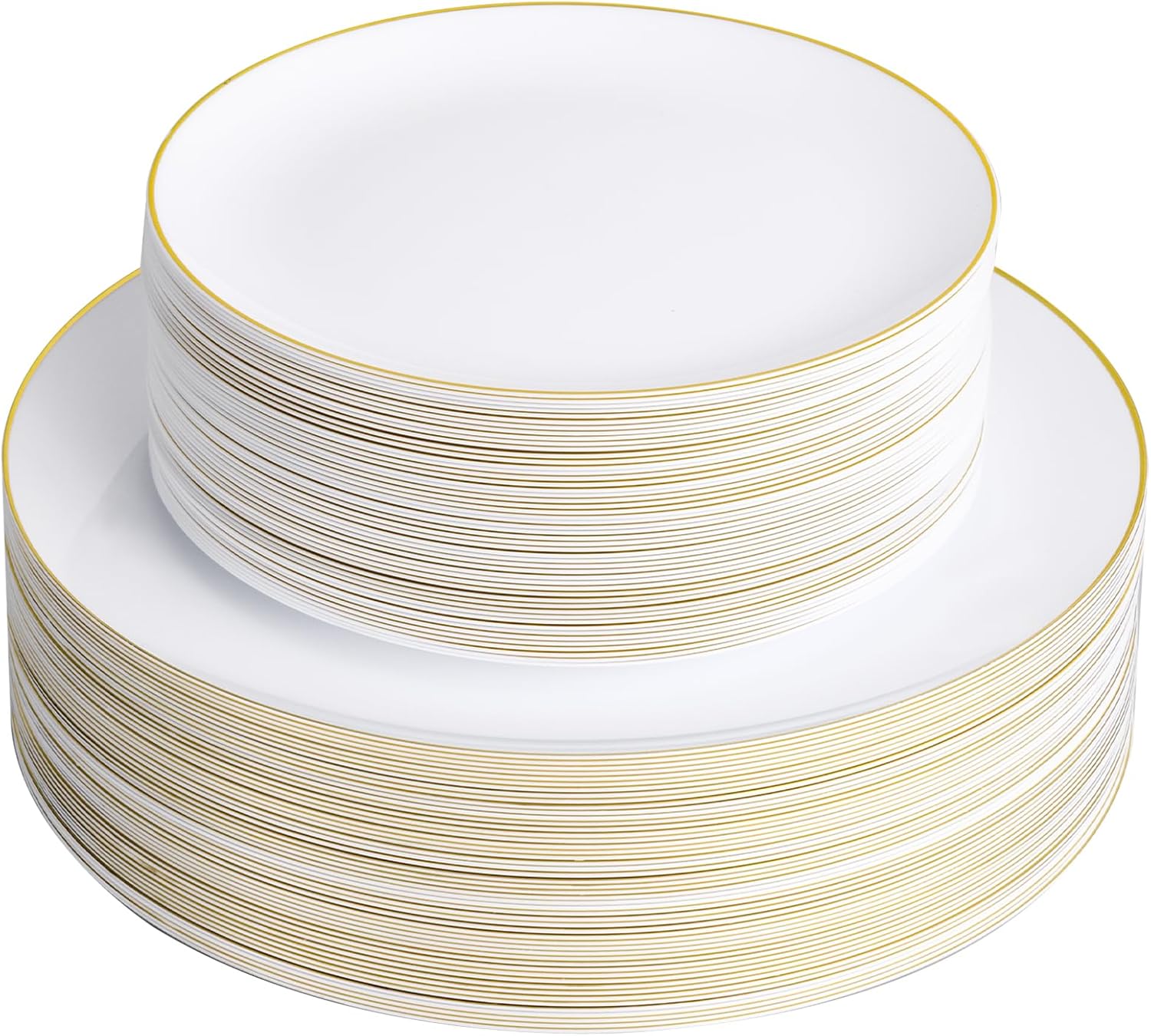100PCS White Plastic Plates with Gold Rim, White Gold Disposable Plates for Party, Wedding, Include 50 Dinner Plates, 50 Dessert Plates for 50 Guests