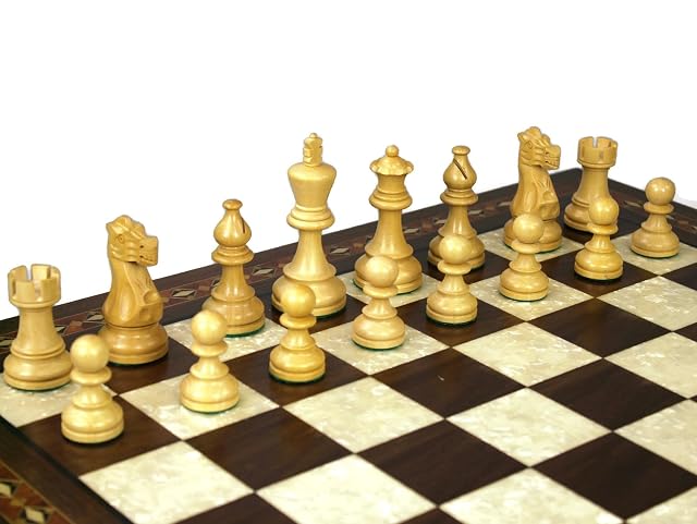 Foto 8 de 8 de Helena - Juego de ajedrez de madera de nogal de 50 cm con peso Sheesham Atlantic Classic Staunton piezas…