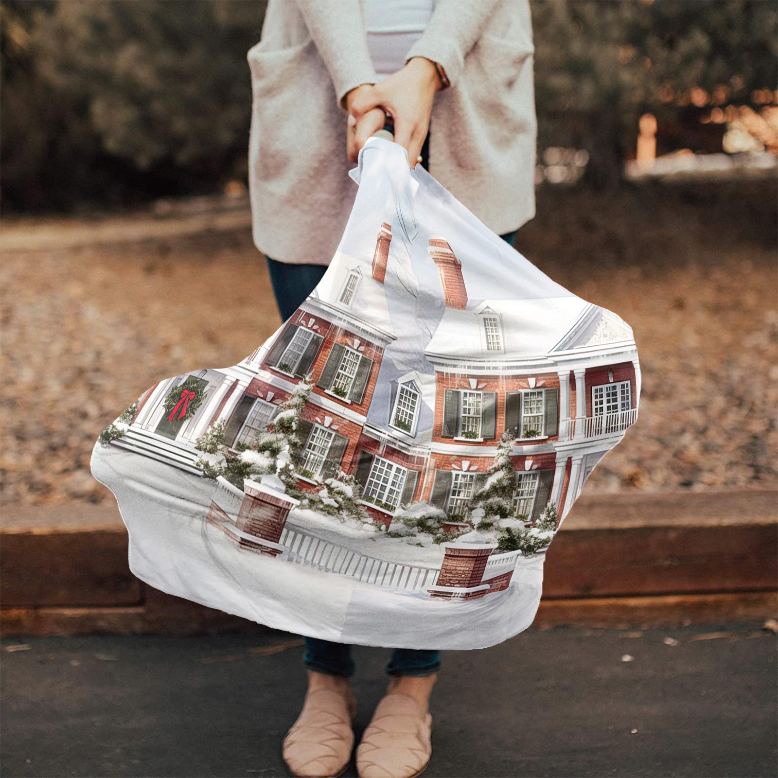 Nursing Cover for Breastfeeding Scarf, Merry Christmas House Snow Winter Xmas Tree Baby Car Covers Super Soft Multi Use for Canopy Shopping Cart Cover Blanket Stroller Cover