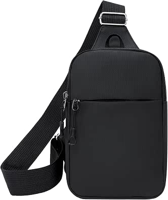 Sac Bandoulière Poitrine Homme Femme – Léger Étanche Nylon, Multi-Poches – Randonnée, Vélo, Voyage, Running – Noir