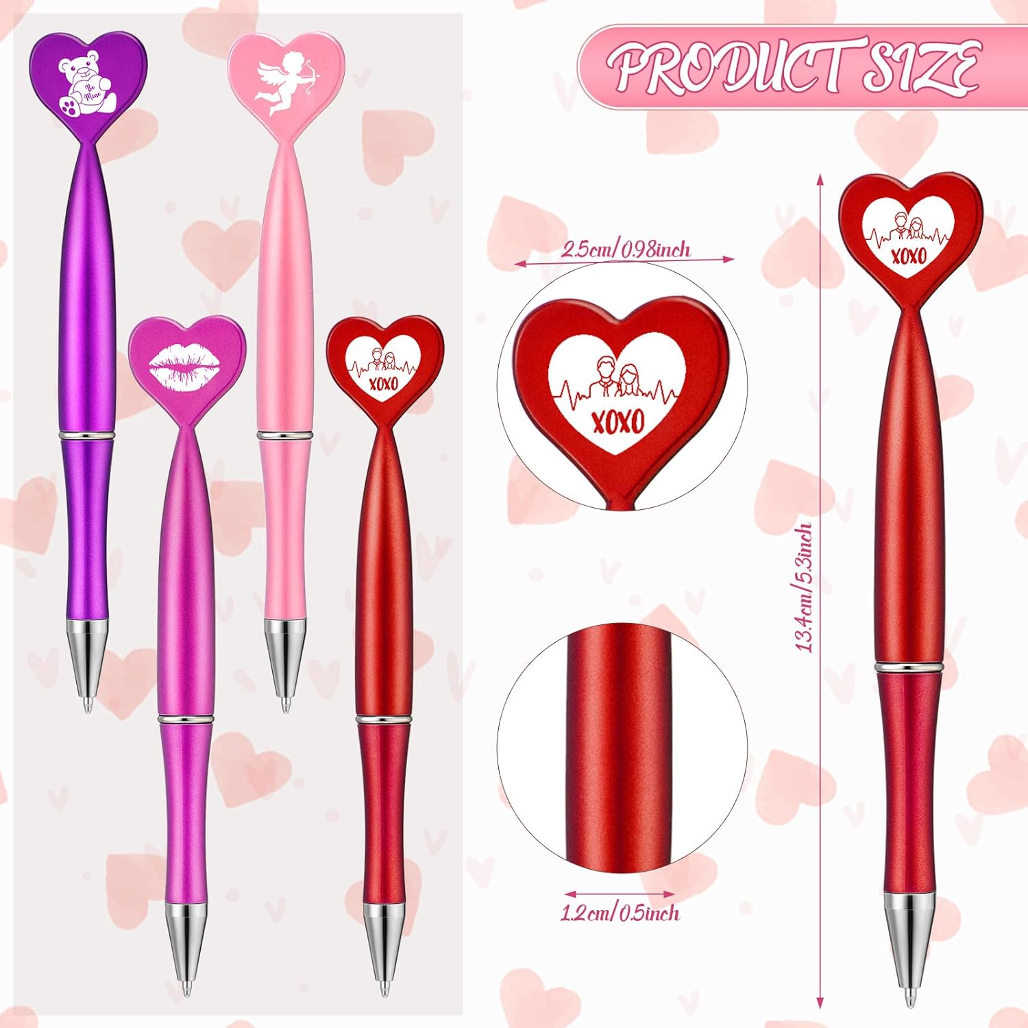 Roowest 24 Pcs Valentine Pen Heart Shaped Pens Bulk 1mm Black Ink Ballpoint Pens with Bear Angel Valentine's Day Party Favors for Office Employee Coworkers Classroom Exchange Prizes Gifts - Image 4