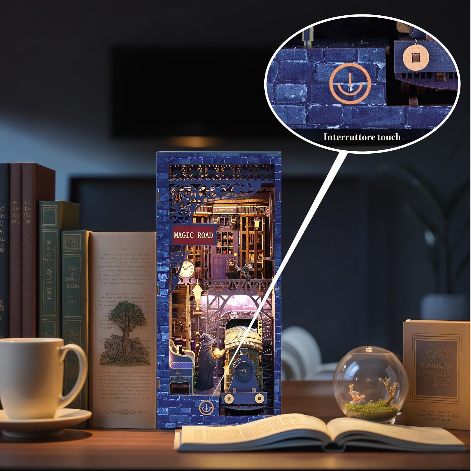 Kit 3D fai da te per angolo del libro, kit per angolo libro con LED, kit fai da te in miniatura per casa delle bambole per adulti e ragazzi, decorazione per casa delle bambole 3D, puzzle in legno