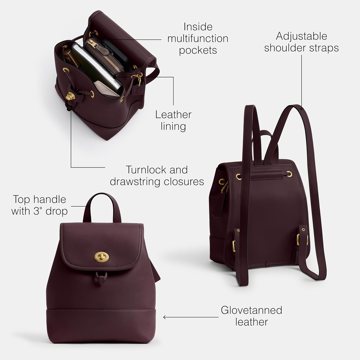 COACH Women's Turnlock Backpack Black Currant One Size - Image 3