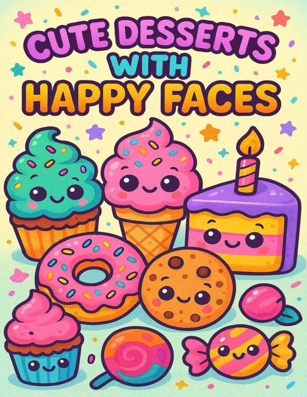 Cute Desserts with Happy Faces: A Fun and Simple Coloring Book for Toddlers and Preschool Kids