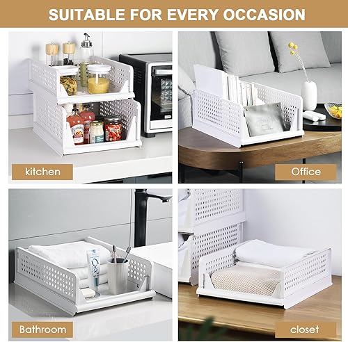 Miniatura 5 de Cesta de almacenamiento de plástico apilable, organizador plegable de armario y caja de almacenamiento, cajón y estante, contenedor de