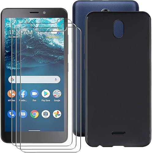 Miniatura 1 de Paquete de 3 películas de vidrio templado + cubiertas para Nokia C100 4G [5.45 pulgadas], protector de pantalla de dureza 9H y funda de silicona