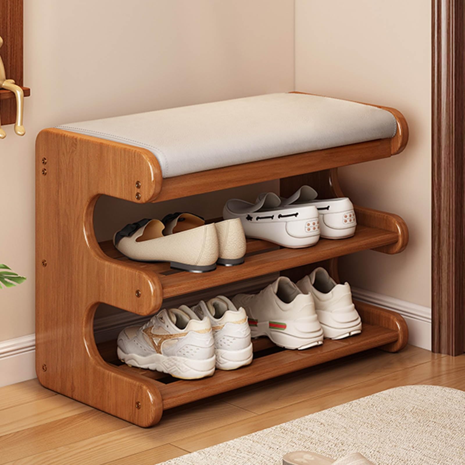 Banc de rangement pour chaussures noir résolvant le manque d'espace