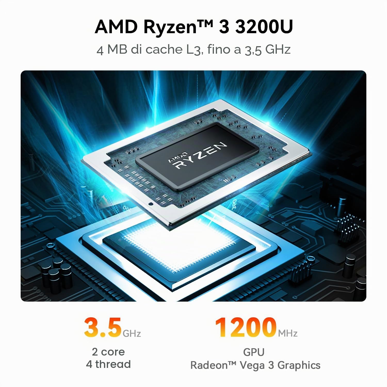 Beelink Mini PC SER3 3200U, AMD Ryzen 3 (fino a 3,5 GHz), 16GB DDR4, SSD M.2 PCIe 3.0 x4 500GB, mini computer per giochi leggeri, LAN 1000 Mbps, supporto per doppio schermo, 4 porte USB 3.2, W11 Pro