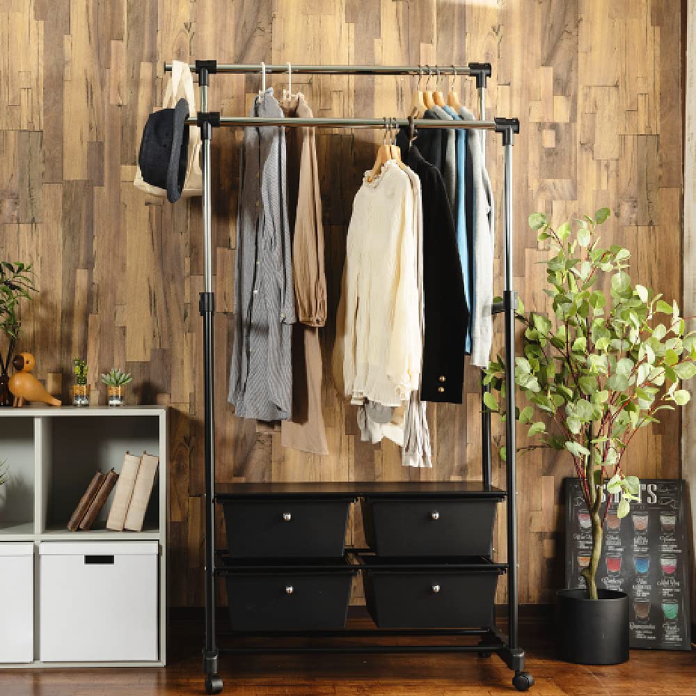 Amazon.co.jp : アイリスプラザ ハンガーラック ダブル 棚 収納ケース