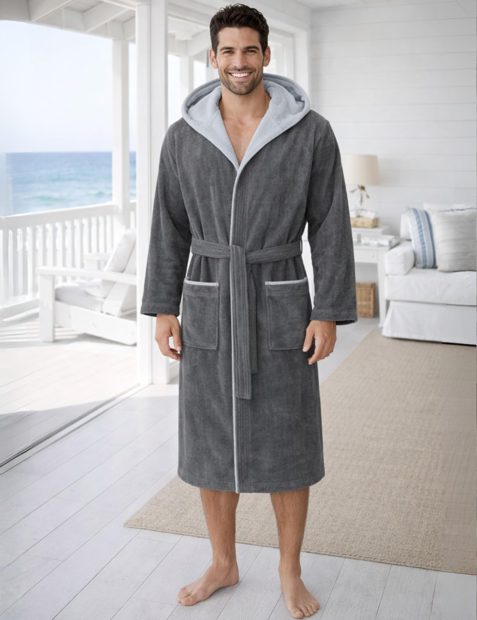 Morgenstern Bademantel Herren Frottee Baumwolle Kapuze Finn | 100% Baumwolle, weicher Frottee, Kapuze, Taschen und Bindegürtel – geprüft auf Schadstoffe, ideal für Sauna und Zuhause