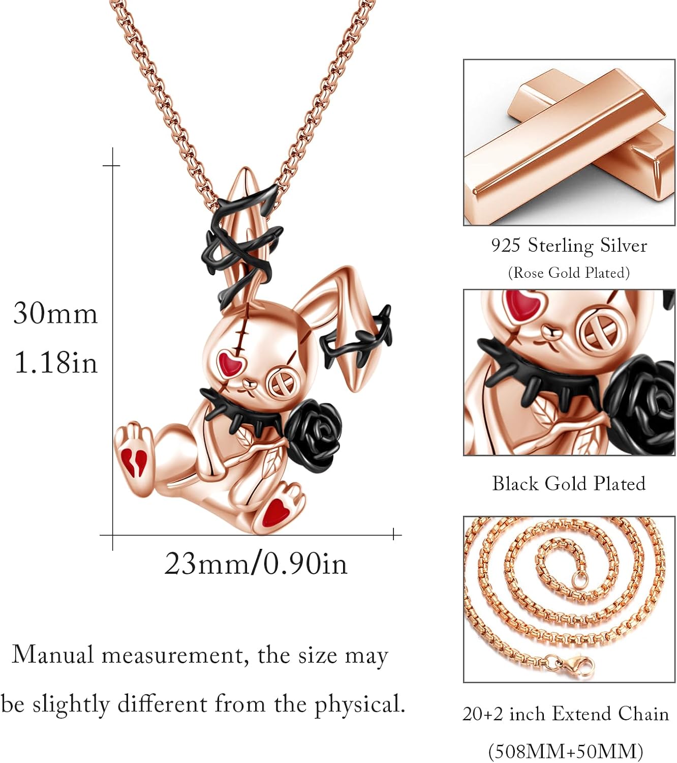 REDSUN 925 Sterling Silver Voodoo Doll Pendant Oxidized Gothic Bunny Bear Necklace Heavy Punk Amulet Jewelry Gifts for Women Men Her Lover Birthday Day Gift,with Stainless Steel Chain