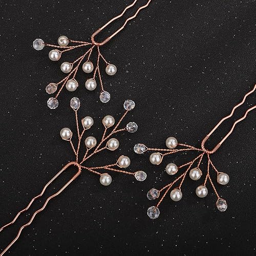 Miniatura 8 de Teyglen Horquillas para el pelo de novia con diamantes de imitación de cristal de perla, horquillas para el cabello de novia de boda, accesorios