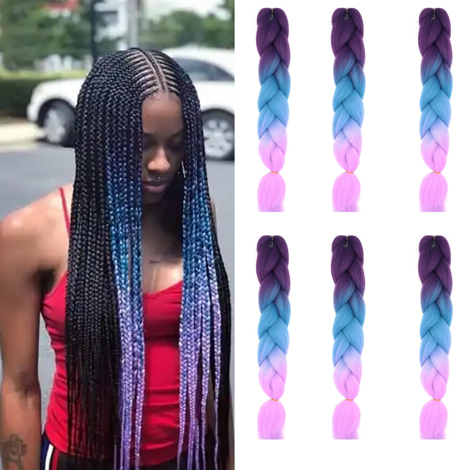 24inch Jumbo Braids Hair Extensions Ombre Braiding Hair Synthetic 3Pieces/lot Crochet Twist High Temperature African Box Braids, Sapphire Blue — view 14