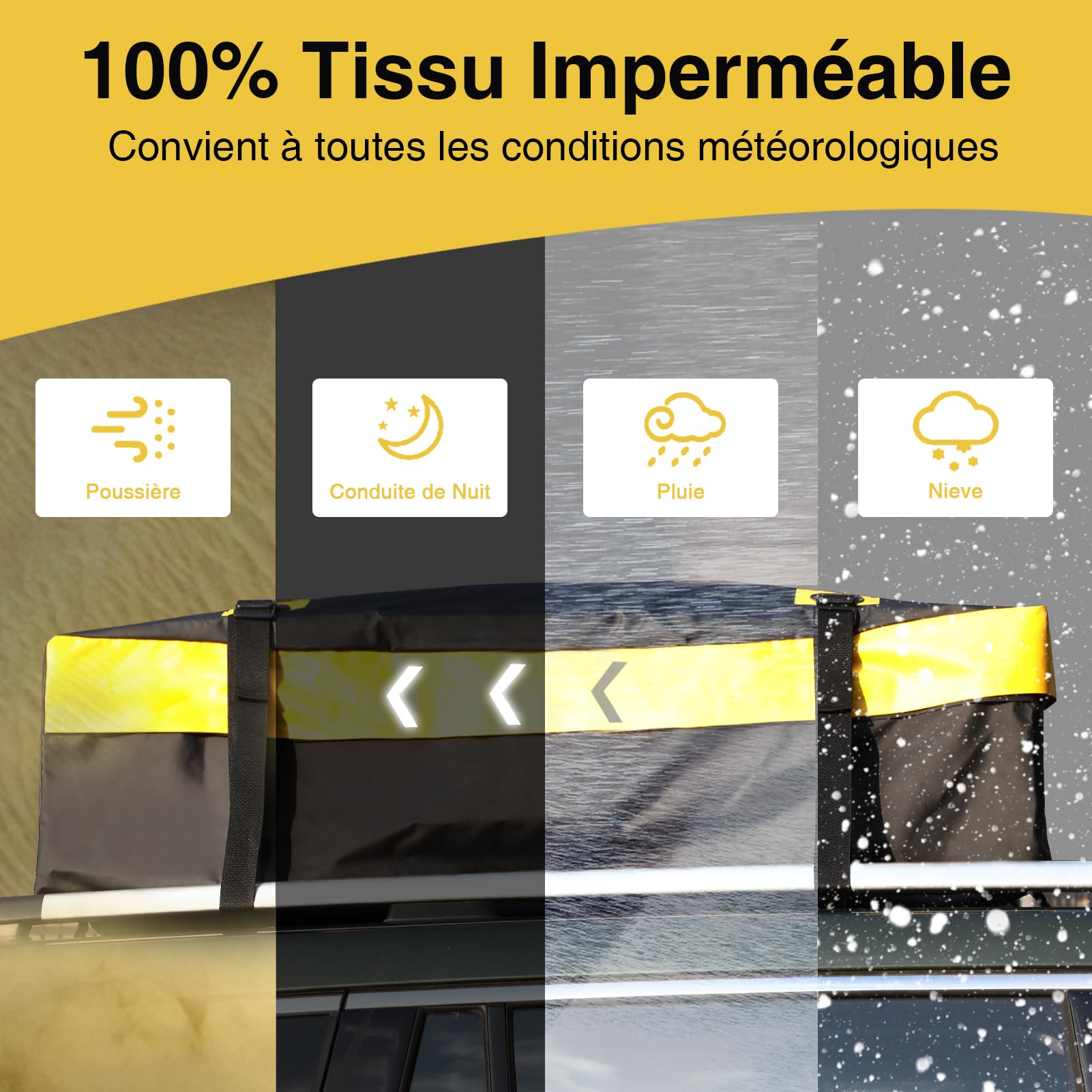 JOBYNA Coffre De Toit Souple, 15 Pieds Cubes / 425 L Sac de Toit étanche en 1000D PVC, Sac de Transport pour Tout Type de Voiture avec/sans Porte-Bagages, Compris Tapis Antidérapant, Cadena
