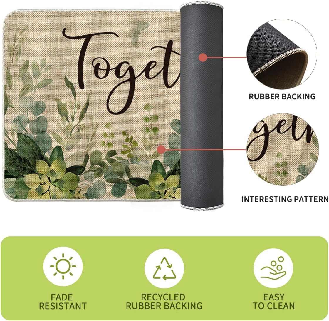 Artoid Mode Eucalyptus Together Spring Kitchen Mats Set of 2, Summer Home Decor Low-Profile Kitchen Rugs for Floor - 17x29 and 17x47 Inch