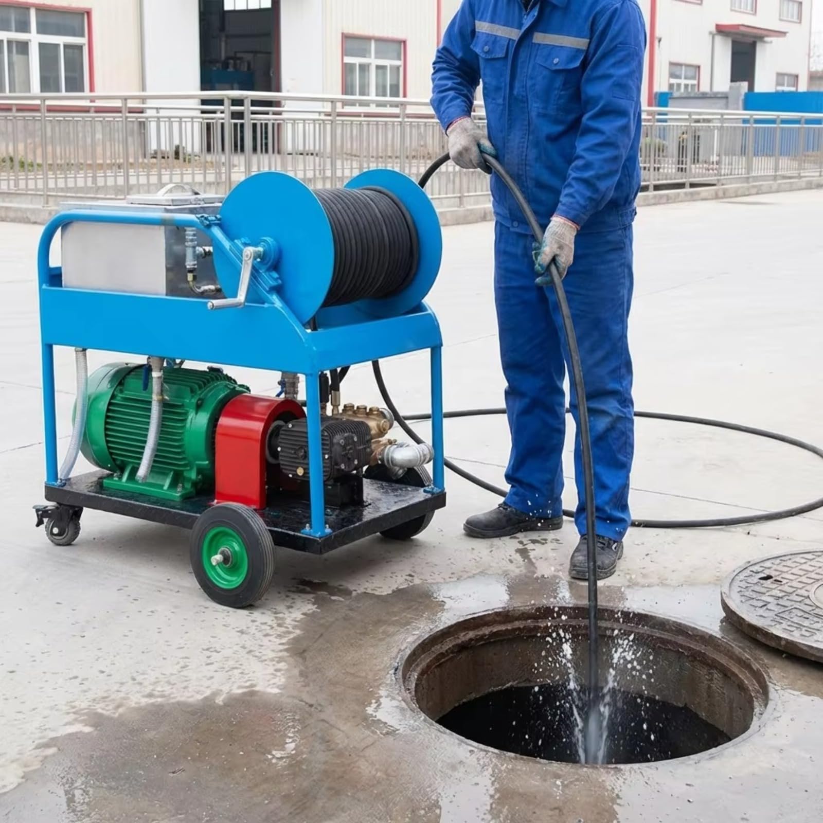 Máquina de limpieza de tuberías de alta presión, sistema de limpieza de drenaje de chorro hidráulico para limpieza de tuberías industriales para limpieza de desagües y alcantarillados