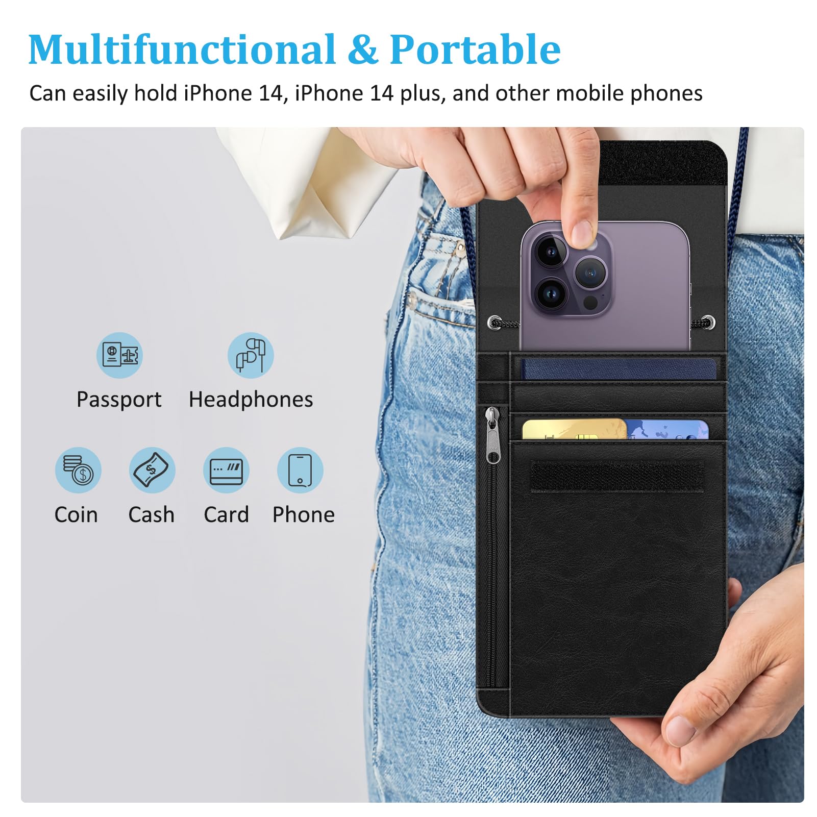 Fintie Torba na klatkę piersiową, torba na paszport, blokada RFID, torebka podróżna, torebka na ramię, etui na telefon komórkowy ze sztucznej skóry premium, dla mężczyzn, kobiet, dzieci, chłopców i