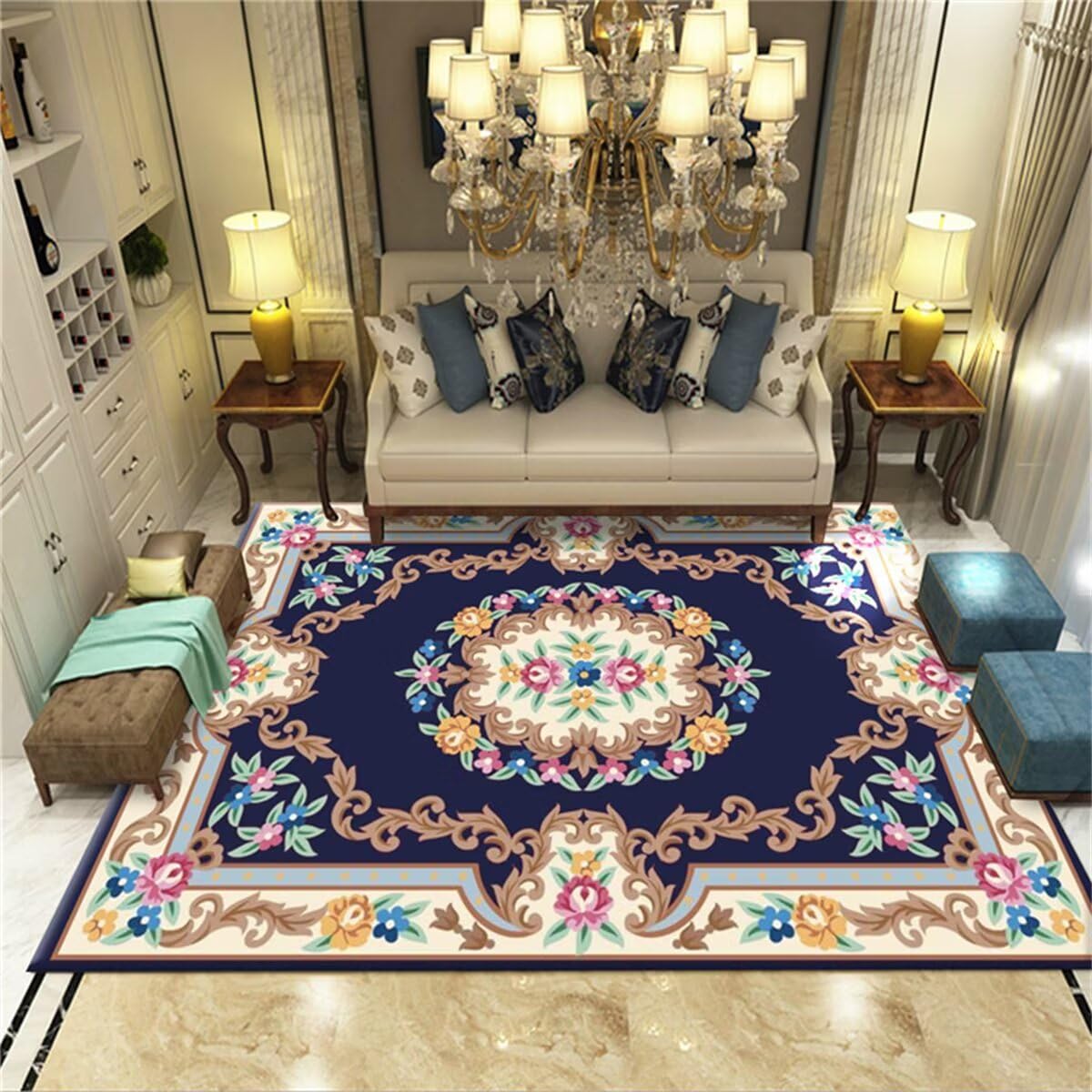 Tapis fleurs modernes bleu 140x200cm pour créer un coin bureau inspirant et calme