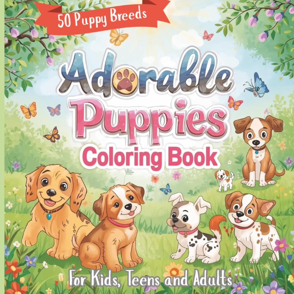 Adorable Puppies Coloring Book: Coloring Book with Easy-to-Color Pages about Cute Puppies, Playful Breeds, Dog Adventures & More! | 8.5×8.5 inches, 50 ... for Kids, Dog Lovers, Holidays & Relaxation