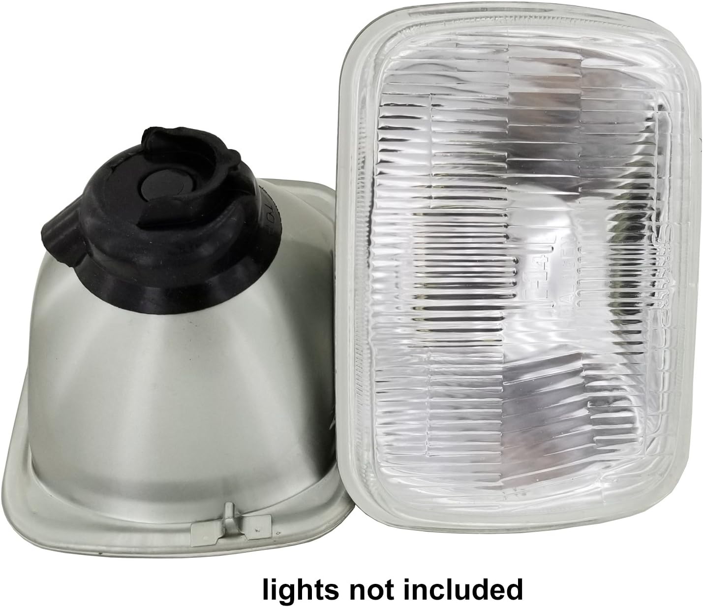 GS Power OEM style 7x6 inch Round Glass Lens Housing H4 HID for Cars, Truck and Van, LED Halogen High Low Beam Headlight Lamp Conversion Vehicle Light Assembly (Grey)