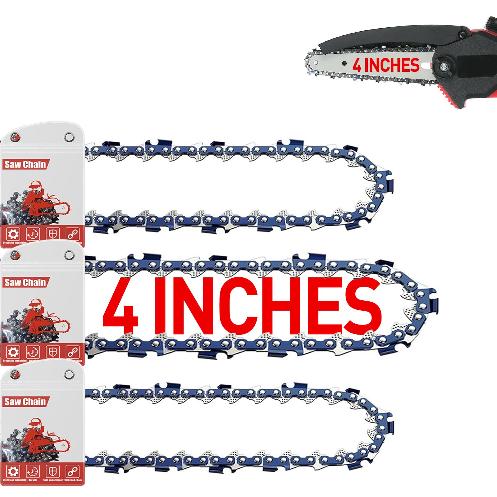 FuGuiB 4 Pollici Catena Motosega,1/4LP 1,1 mm 28 maglie 10 cm Catene Per Motosega In Confezione Da 3,Catena Di Ricambio Per Minisega, Compatibile con Stihl GTA 26 36700000028