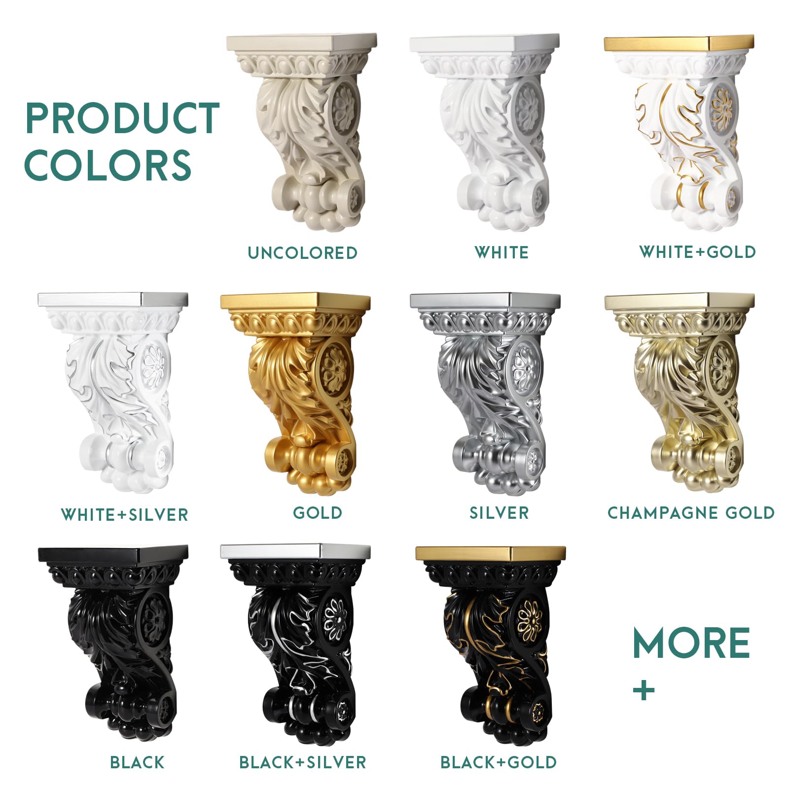 Millwork ABS Plastic Corbel – 7.8" X 4.7" X 3.14", Self-Adhesive, White, Vintage European Style For Shelves, Doorways & Countertops