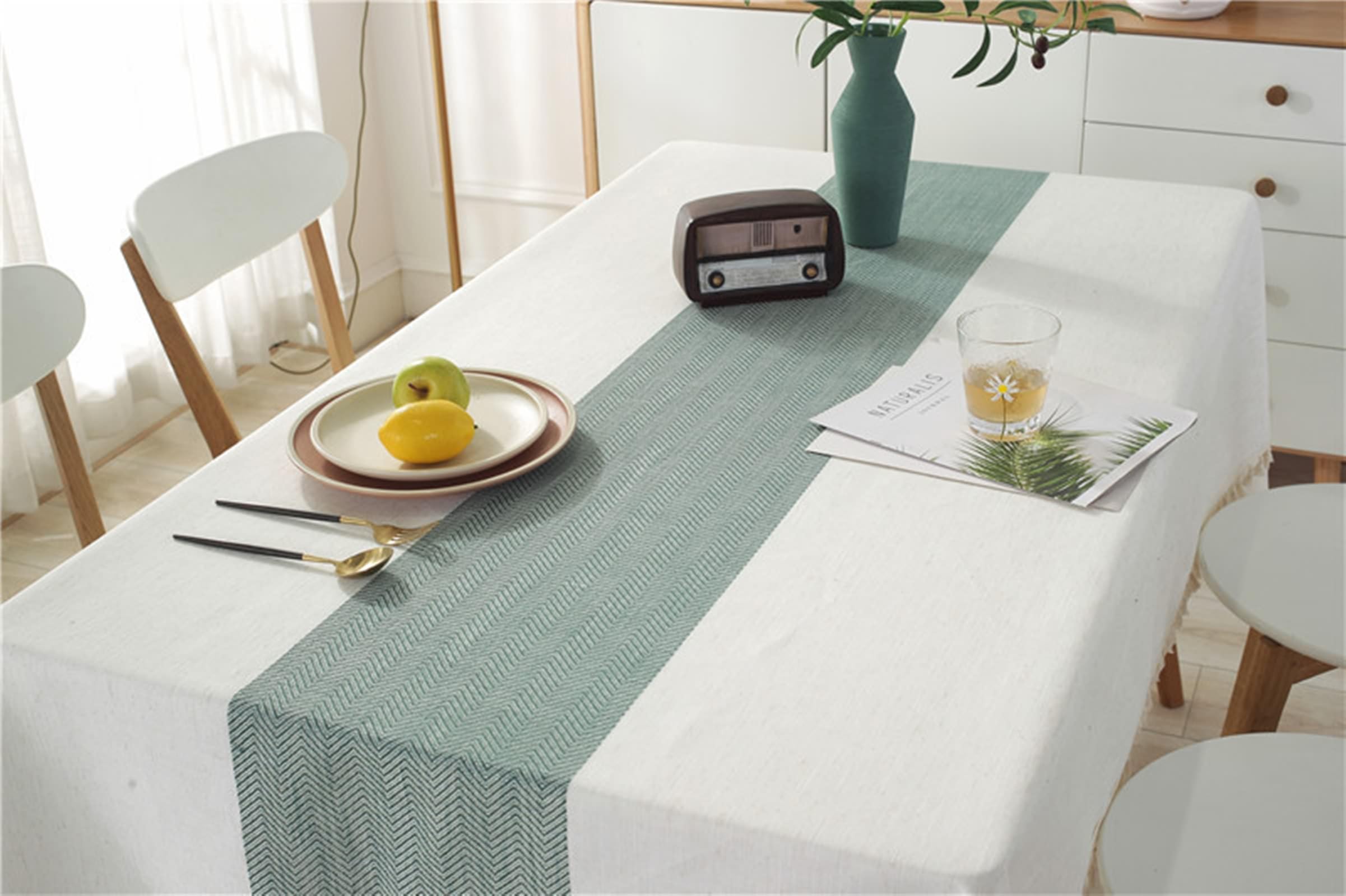 Mantel rectangular de lino y poliéster con textura de espiga jacquard para eventos, bodas, banquetes y fiestas, verde, 55 x 98 pulgadas
