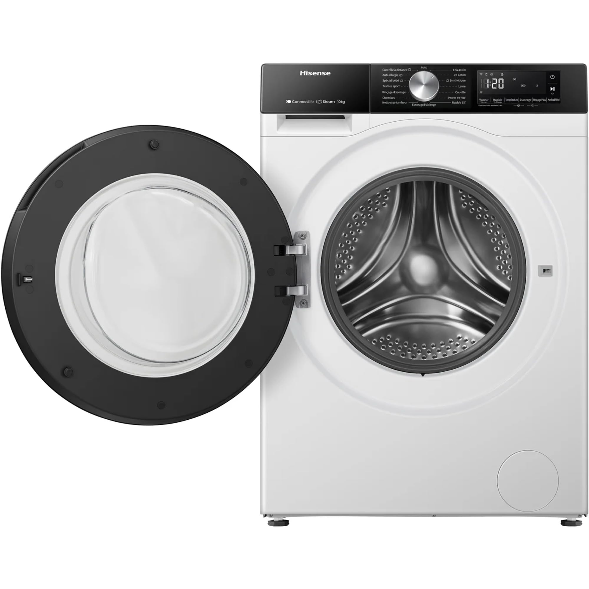 Hisense WF3S1043BW3 – Lave-linge à vapeur, classe A, 10,5 kg, connectivité WiFi, fonction vapeur 99,9%, lavage auto wash, lavage rapide 15", PureJet, blanc