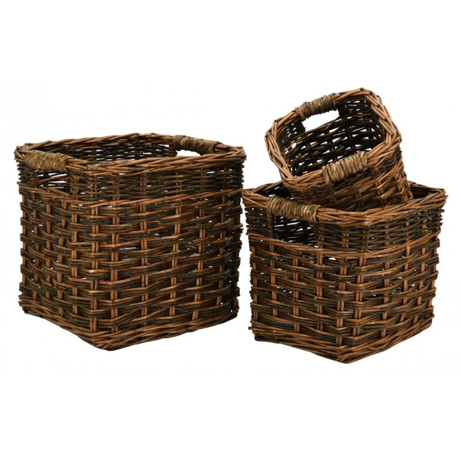 AUBRY GASPARD - Caches-Pots en Osier Brut Naturel - Série De 3 avec Poignées en Corde - Décoration Intérieure Écologique - Naturelle - Variée - Idéale pour Cuisine et Salon
