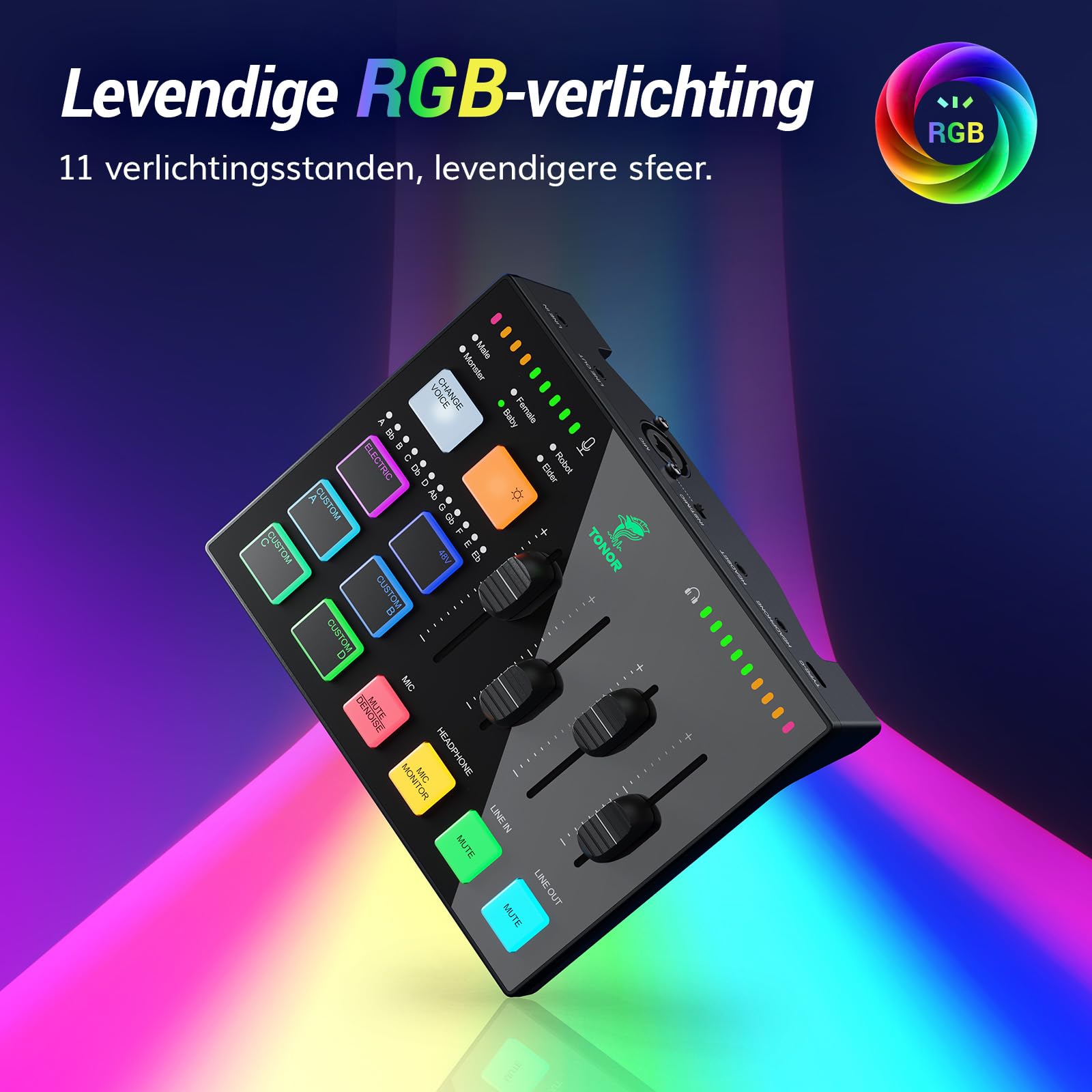 TONOR Gaming Audio Interface, RGB-audiomixer met Pro-preamp, 6,35 mm en XLR- kanaal, Ondersteuning voor Instrumentinvoer, Onafhankelijke Volumeregeling, voor Gamen, Livestreamen, Content Maken, TX310 TONOR Gaming Audio Interface, RGB-audiomixer met Pro-preamp, 6,35 mm en XLR- kanaal, Ondersteuning voor Instrumentinvoer, Onafhankelijke Volumeregeling, voor Gamen, Livestreamen, Content Maken, TX310