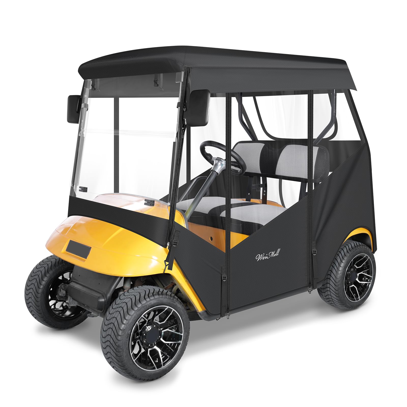 WEIMELL Golf Cart Enclosure 2 Passenger for EZGO TXT 2-Seater 57" Roof 600D 4-Sided Clear Windows Roll-up Door Black Waterproof Windproof Driving Rain Cover