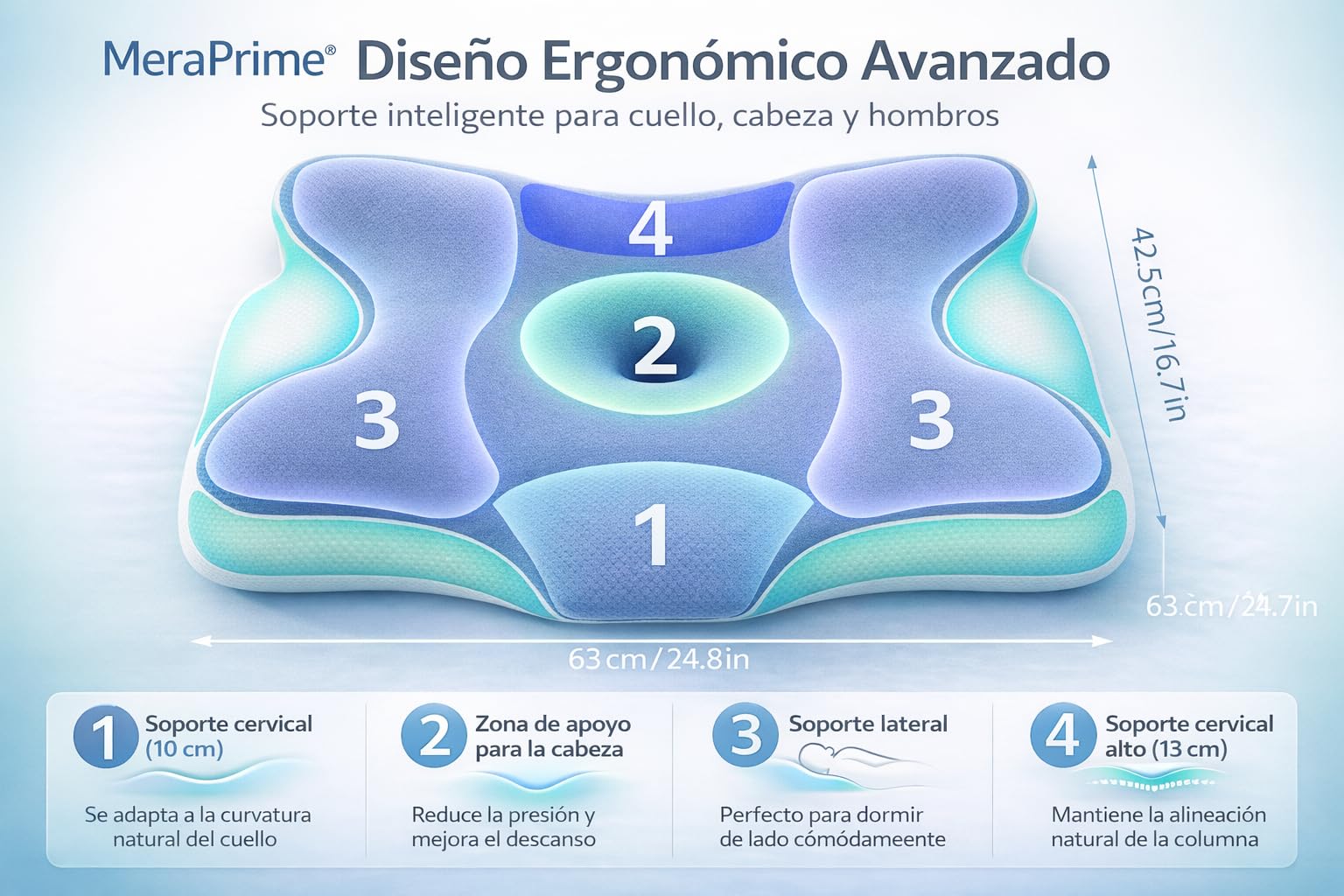 Almohada cervicales y Cuello - Almohadas Cervicales para Dormir - Almohada Cervical Ergonómica Viscoelástica, Alivia Reduciendo Presión Cervical, Refrescante, Mejora la Respiración y Posición, Suave — view 3
